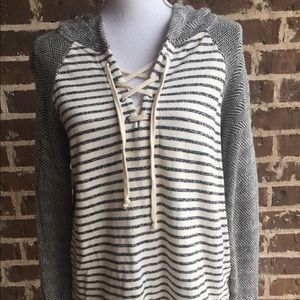 Anthropologie Splendid Terry Hooded Striped Top